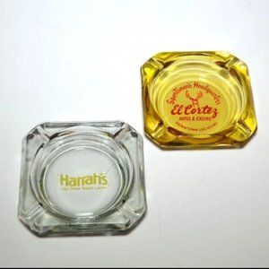 Two Vintage Collectible Casino Glass Ashtrays El Cortez Harrah's